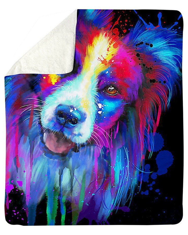 Border Collie Water Color Giving Dog Lovers Fleece Blanket Sherpa Blanket