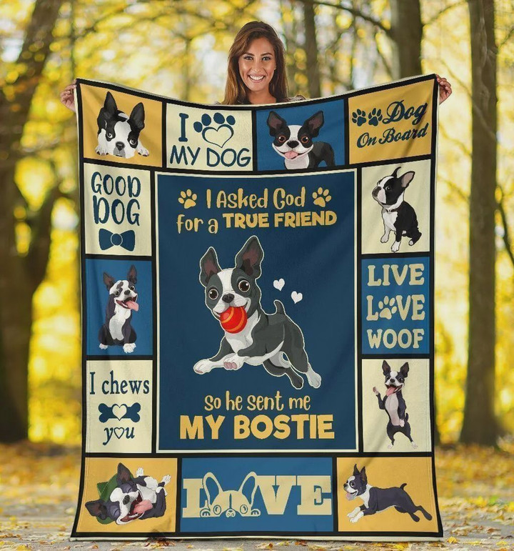 I Asked God For A True Friend Boston Terrier Fleece Blanket Great Customized Blanket Gift For Birthday Christmas Thanksgiving