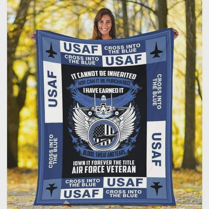 Cross Into The Blue Air Force Veteran Fleece Blanket Great Customized Blanket Gifts For Birthday Christmas Thanksgiving Graduation