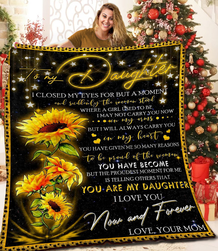 Personalized Sunflower To My Daughter Quilt Blanket From Mom I Love You Now And Forever Great Customized Blanket Gifts For Birthday Christmas Thanksgiving