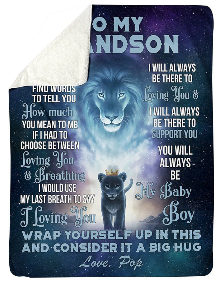 Pop To Grandson Customized Name Lion Always Be There To Love You Fleece Blanket