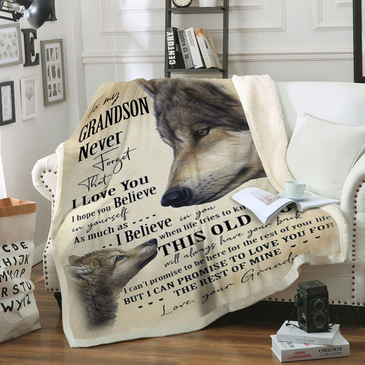 Wolf To My Grandson Sherpa Fleece Blanket Rr