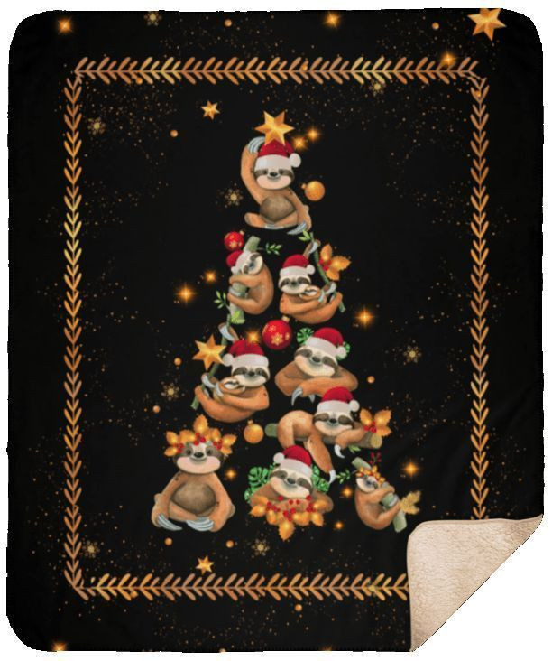 Sloth Christmas Tree Xmas Sherpa Fleece Blanket Yk