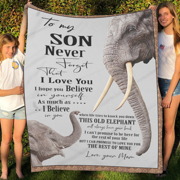 Personalized To My Son Elephant Fleece Blanket From Mom This Old Elephant Will Always Have Your Back Great Customized Gift For Birthday Christmas Thanksgiving