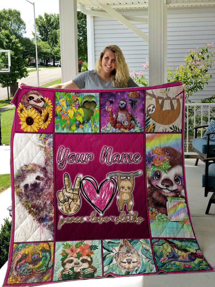 Peace Love Sloth Personalize Custom Name Quilt