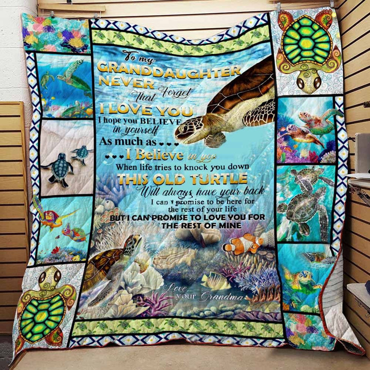 Personalized Turtle To My Granddaughter From Grandma This Old Turtle Will Always Have Your Back Quilt Blanket