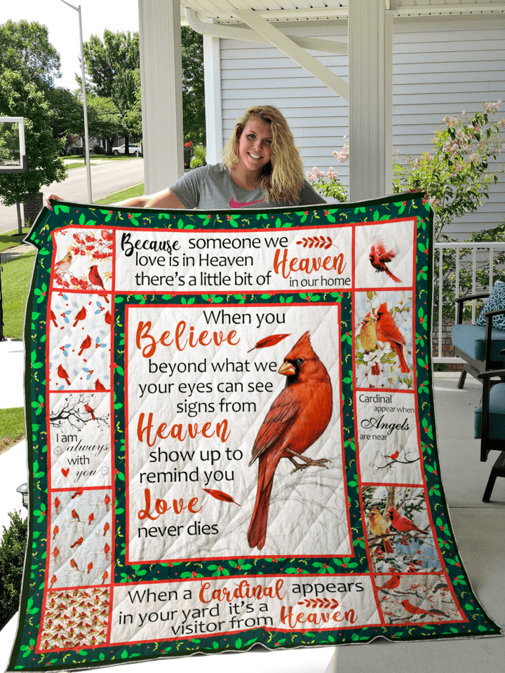 When A Cardinal Appears In Your Yard It'S A Visitor From Heaven Quilt Blanket Great Customized Blanket Gifts For Birthday Christmas Thanksgiving