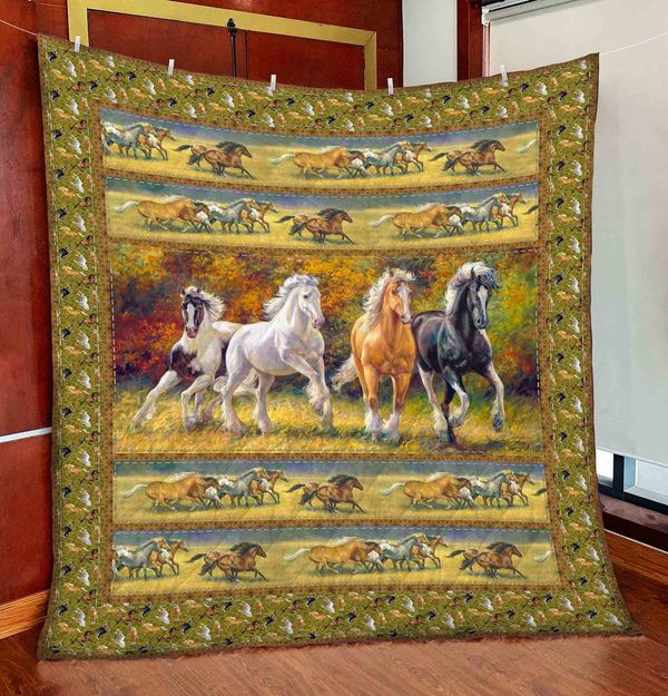 Horse With Friends On The Grassland Quilt Blanket Great Customized Blanket Gifts For Birthday Christmas Thanksgiving