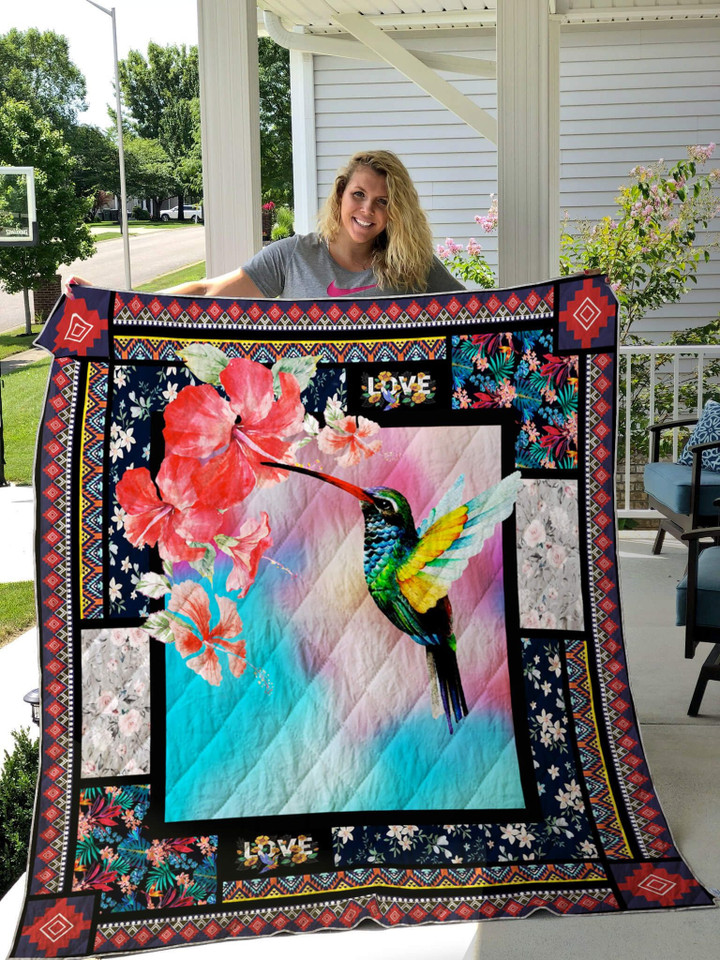 Hummingbird Hibiscus Quilt Blanket  Perfect Gifts For Hummingbird Lover