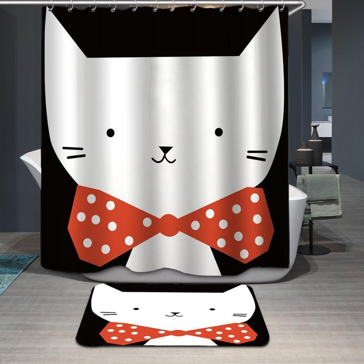 Cute Cat Black Backdrop 3D Printed Shower Curtain Home Decor Gift Ideas