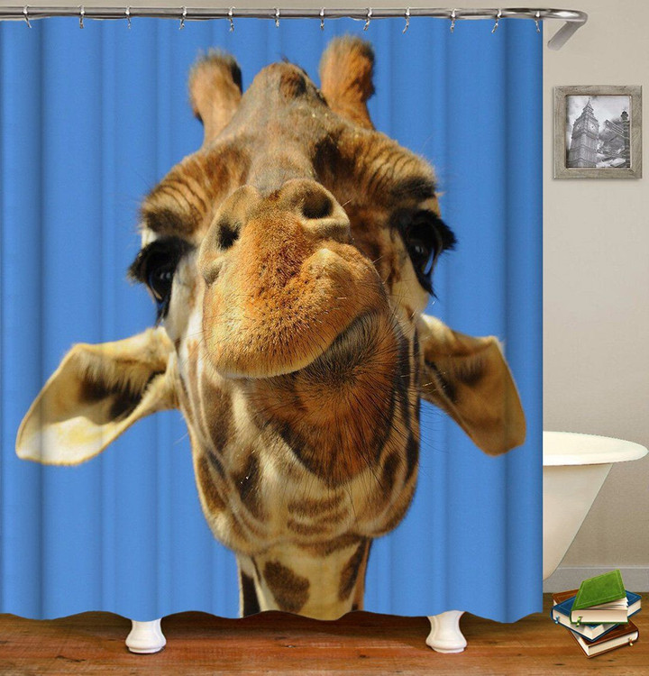 Giraffe Blue Polyester Cloth 3D Printed Shower Curtain Home Decor Gift Ideas
