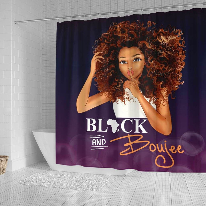 Cute Black And Boujee Beautiful Afro Lady Afrocentric 3D Printed Shower Curtain Bathroom Decor