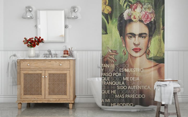 Quote Print Frida Kahlo     Shower Curtain Water Repellent Treatment Modern Home Bathroom Decor
