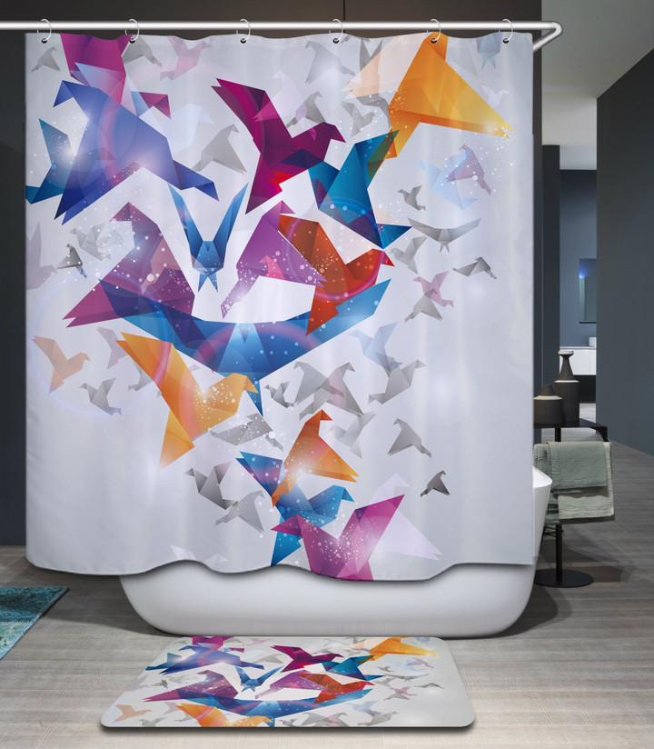 Colorful Cranes Paper Polyester Cloth 3D Printed Shower Curtain