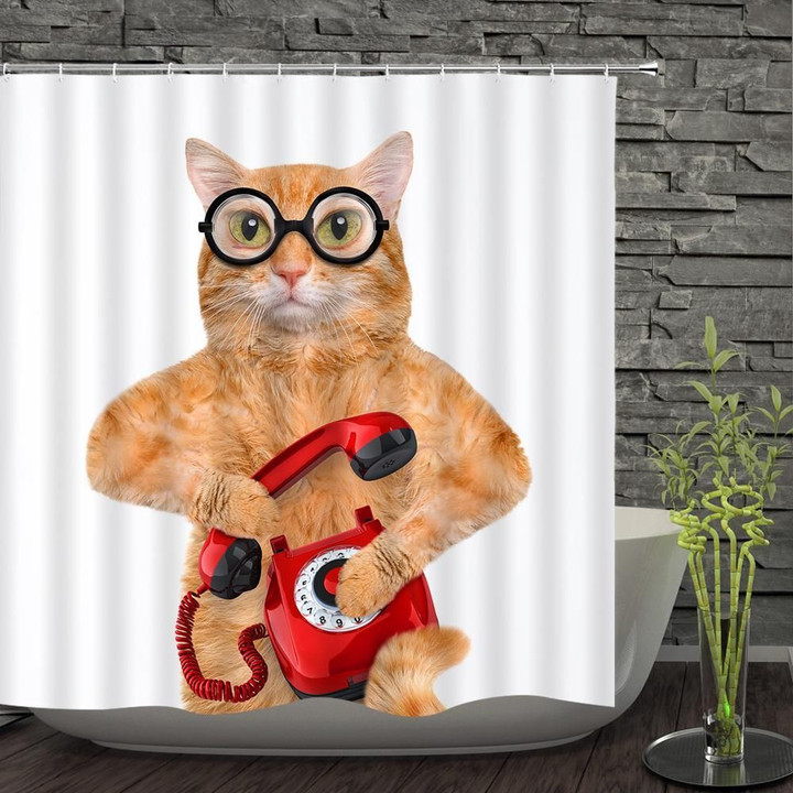 The Cat And The Telephone 3D Printed Shower Curtain Gift Home Decoration