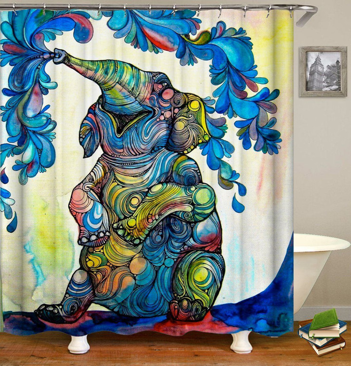 Colorful Happy Elephant  3D Printed Shower Curtain Home Decor Gift Ideas