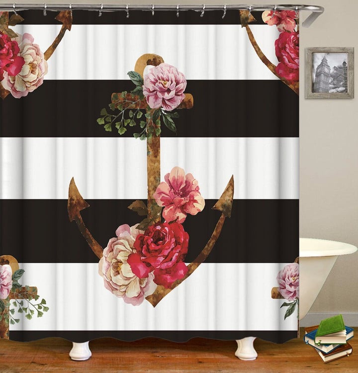 The Anchor With Flower Pattern 3D Printed Shower Curtain Gift Home Decoration