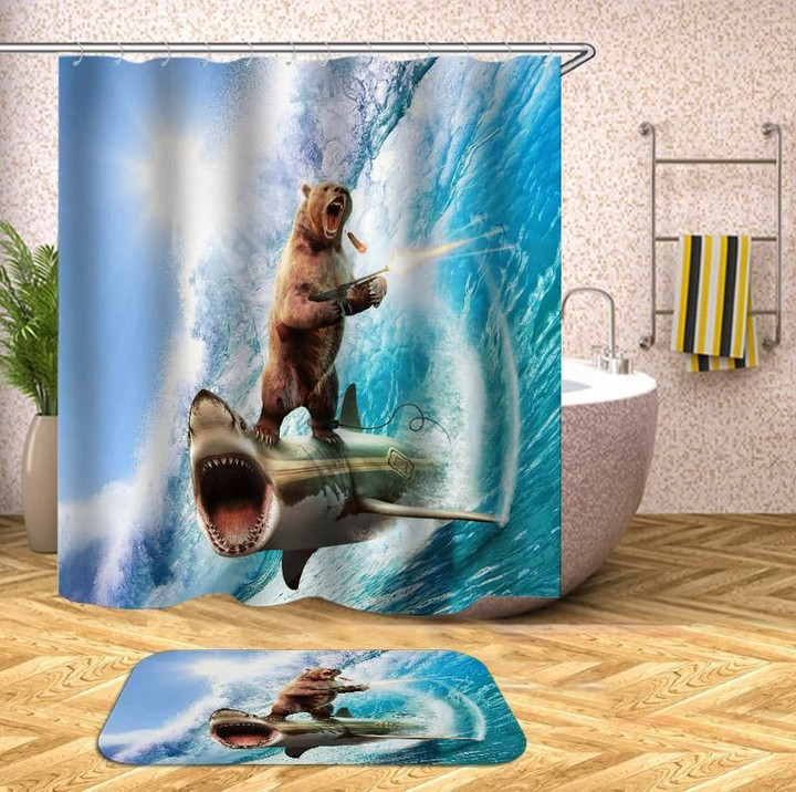 The Bear And Shark Graphic Design 3D Printed Shower Curtain Gift Home Decoration