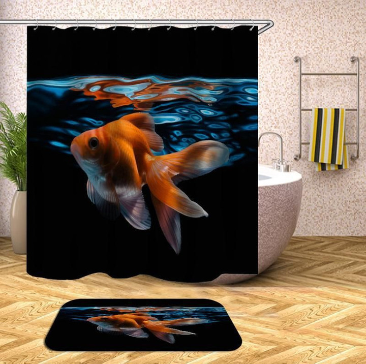 Goldfish Cool Blue Polyester Cloth 3D Printed Shower Curtain