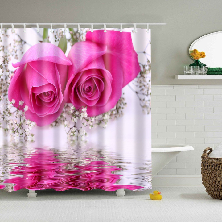 3D Printed Shower Curtain  Romantic Pink Rose Nature Print