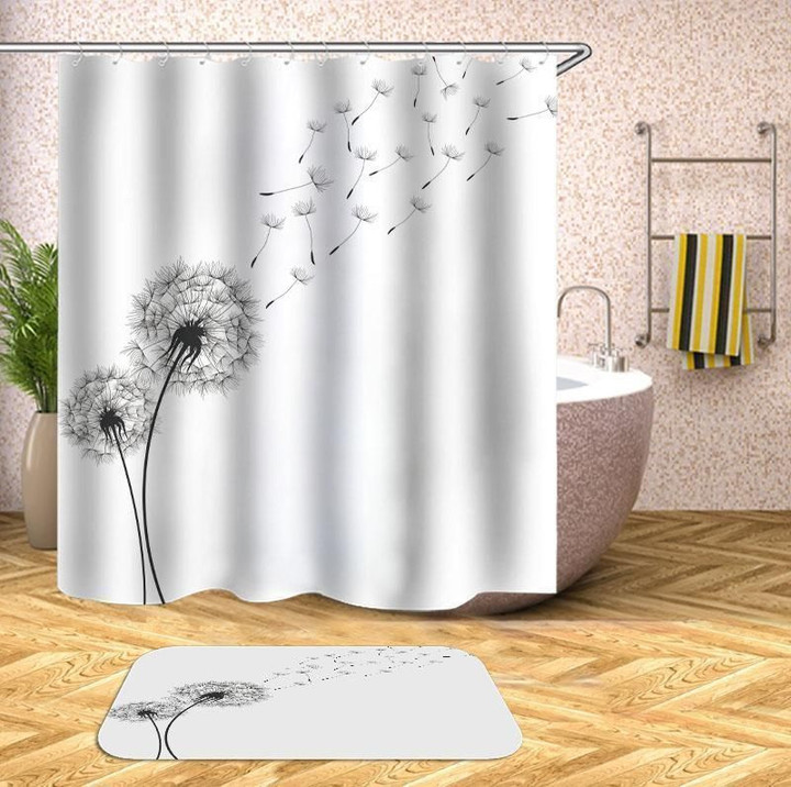Dandeleon Elegant White Polyester Cloth 3D Printed Shower Curtain