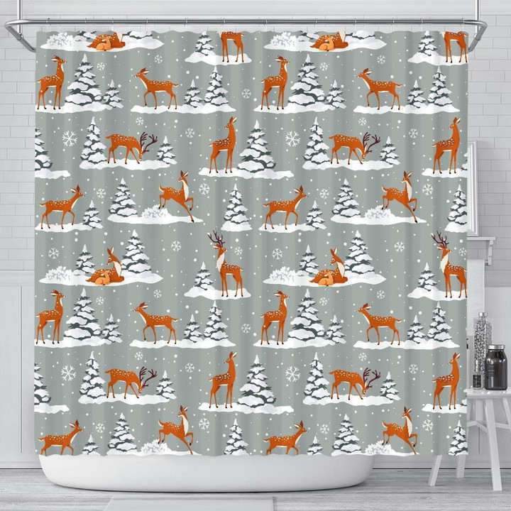 Beautiful Deers Winter Christmas Shower Curtain Fulfilled In Us Cute Gift Home Decor Fashion Design
