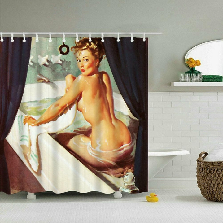 Sexy Pretty Girl Bathing Art Painting 3D Printed Shower Curtain  Home Decor Gift