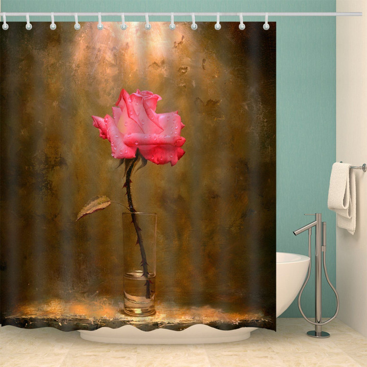 Indoor Pink Rose In Bottle Art Design 3D Printed Shower Curtain