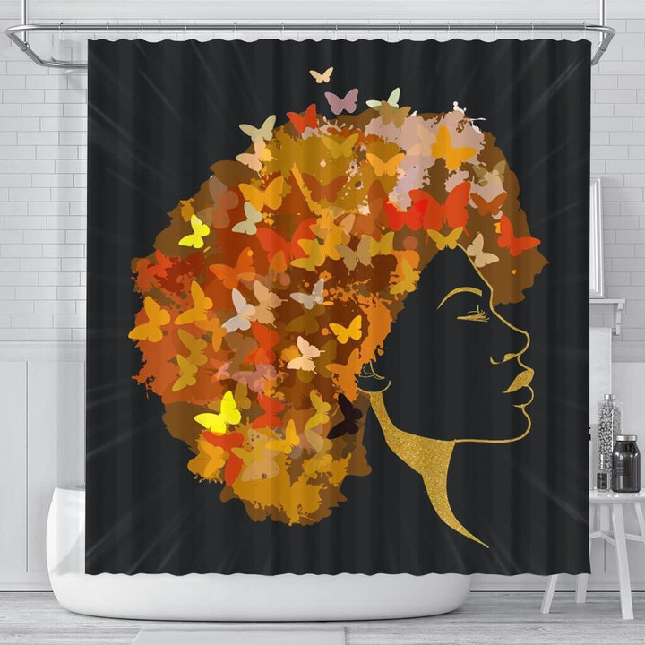 Unique Melanin Woman Butterfly Art African American Shower Curtain