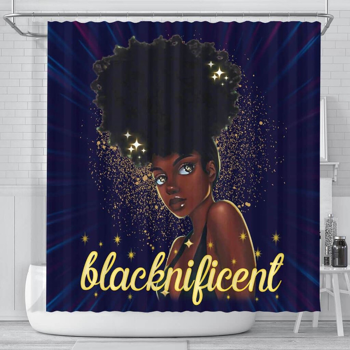 Inspired Afro Girl Blacknificent  3D Printed Shower Curtain Bathroom Decor