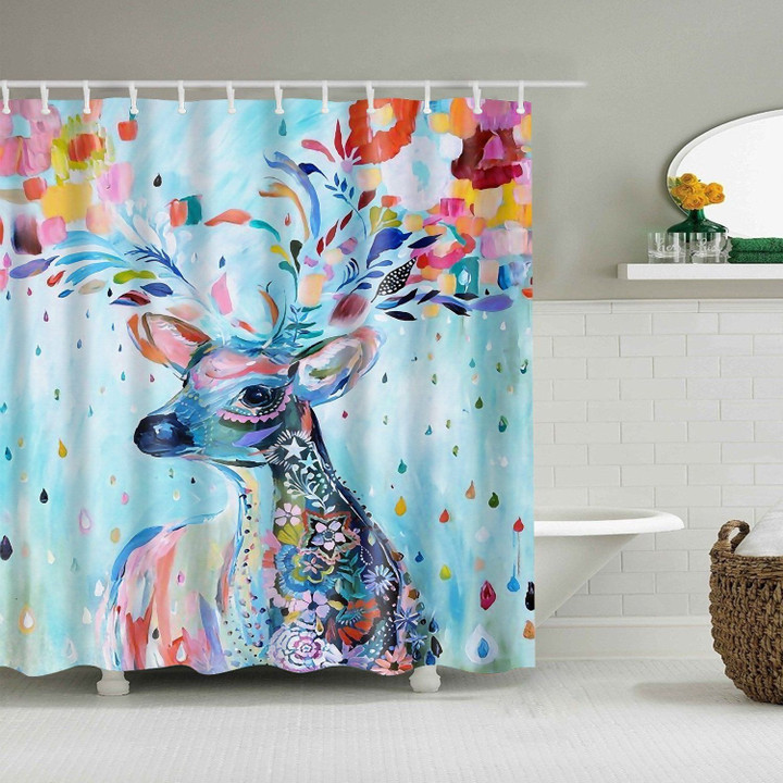 Colorful Deer Oil Painting 3D Printed Shower Curtain Gift Home Decor