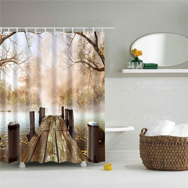 Autumn Dock Fabric Shower Curtain Vibrant Color High Quality Unique For Good Vibes Home Decor