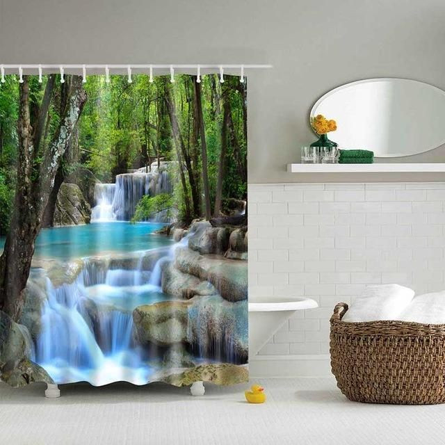 Peaceful Waterfall Fabric Shower Curtain Vibrant Color High Quality Unique For Good Vibes Home Decor