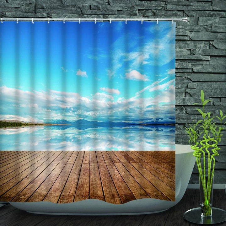 Clear Blue Sky Shabby Chic Polyester 3D Printed Shower Curtain  Best Home Decor Gift