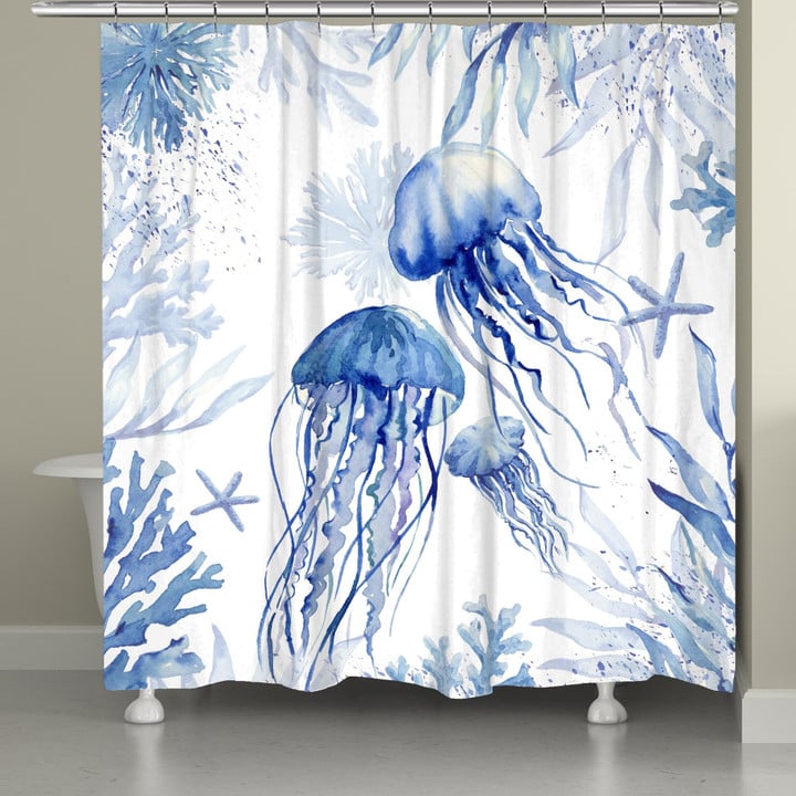 Blue Watercolor Jellyfish Shower Curtain Custom Design High Quality Home Bathroom Decor