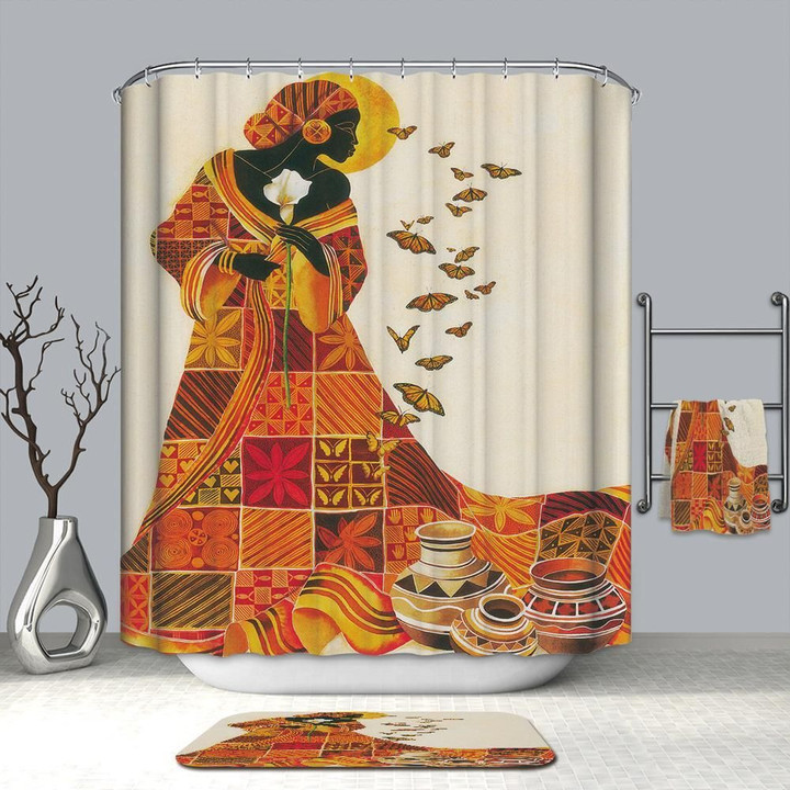 Souls Flight Black Women With Butterfly Art Design 3D Printed Shower Curtain