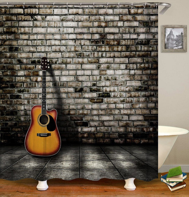Guitar Morden Black Polyester Cloth 3D Printed Shower Curtain  Best Home Decor Gift