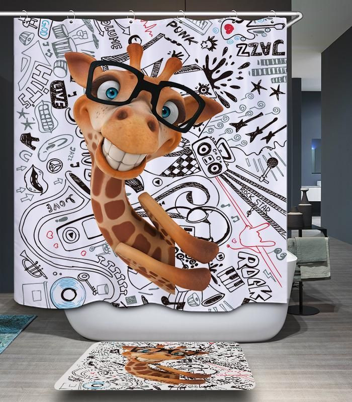 Giraffe Beige Polyester Cloth 3D Printed Shower Curtain