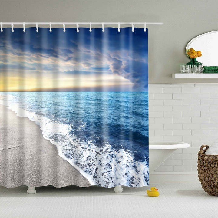 Big Sky Deep Blue Beach 3D Printed Shower Curtain Gift Home Decor