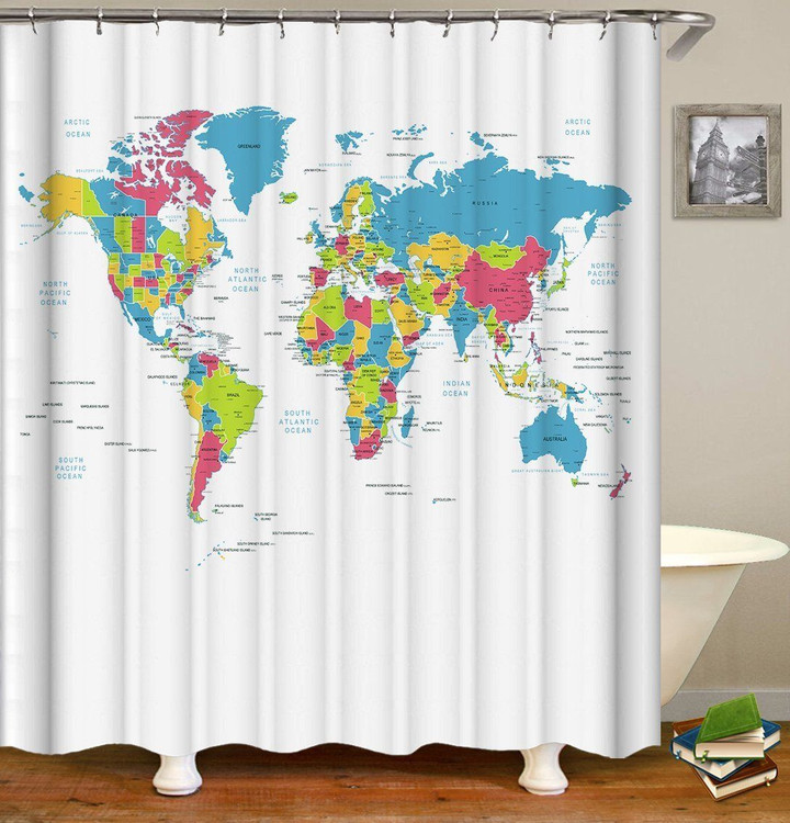 Map White Polyester Cloth 3D Printed Shower Curtain Home Decor Gift Idea