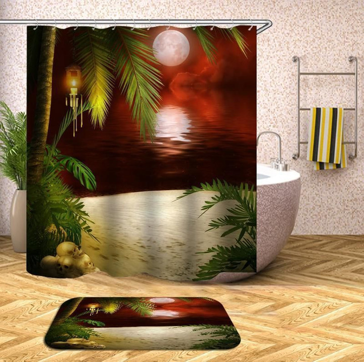 Tree Shower Curtains Fabric Red Polyester Cloth Print Bathroom Curtains