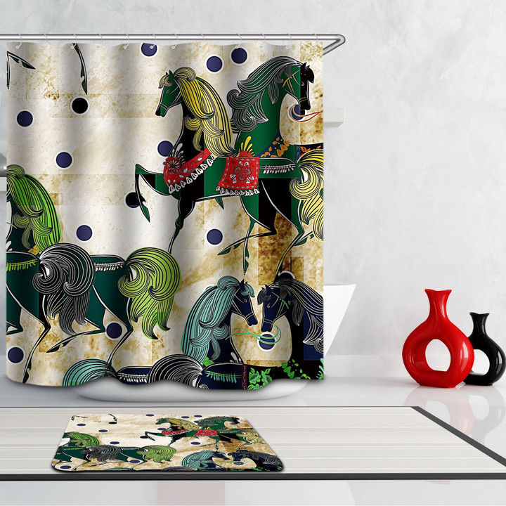 The Horse And Polka Dot Pattern Painting Art 3D Printed Shower Curtain