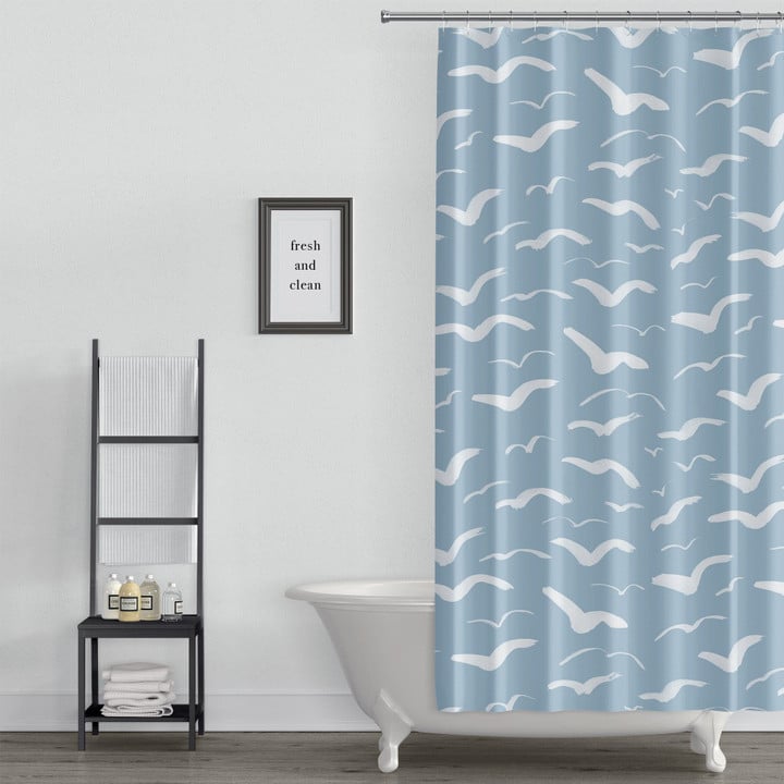 Blue Sky With Seagulls  Polyester Cloth 3D Printed Shower Curtain