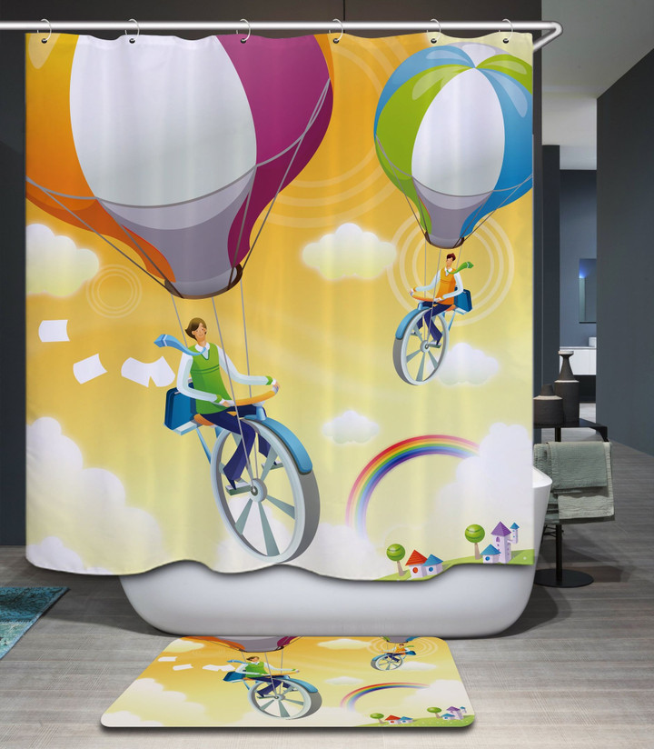 Hot-Air Ballon Yellow Polyester 3D Printed Shower Curtain
