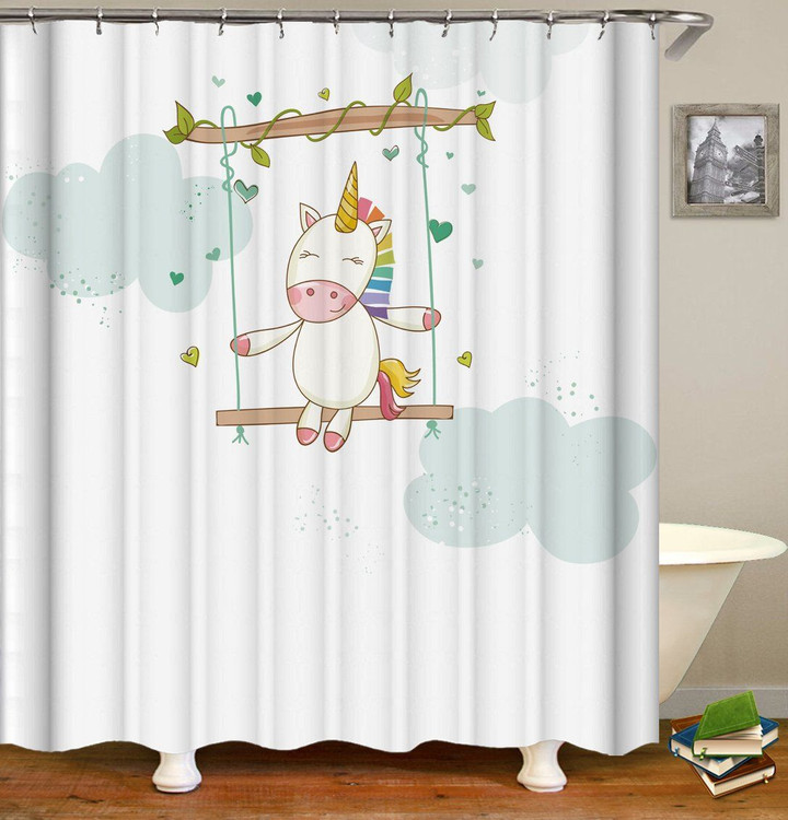 Unicorn Horse Sitting Swing 3D Printed Shower Curtain Best Home Decor Gift