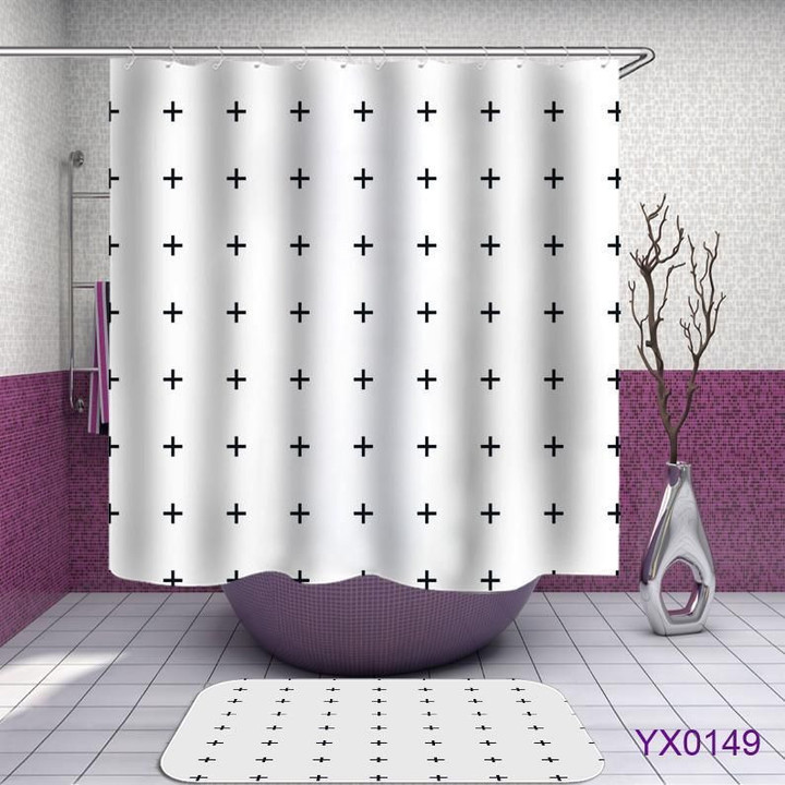Patchwork Shower Curtains Fabric Simplicity White Polyester Cloth Print Bathroom Curtains