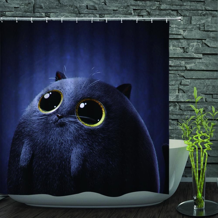 Luna Eric Cunha Blue Polyester Cloth 3D Printed Shower Curtain Giving Cat Lovers