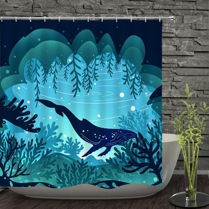 Whale Shabby Chic Teal Polyester Cloth  3D Printed Shower Curtain Best Home Decor Gift