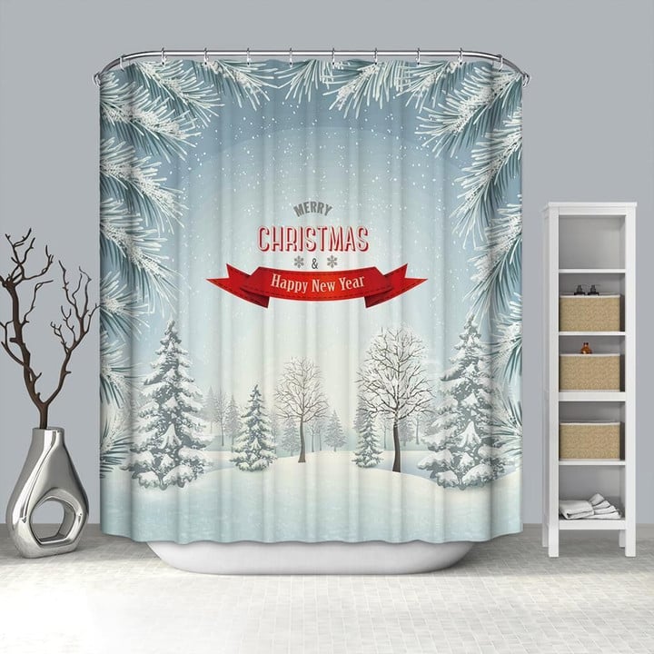 Winter Snowy Day Backdrop Celebrating Christmas And New Year Art Design 3D Printed Shower Curtain