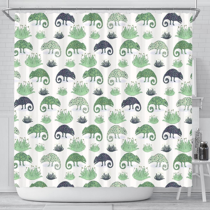 Chameleon Lizard Succulent Plant Pattern Shower Curtain Fulfilled In Us